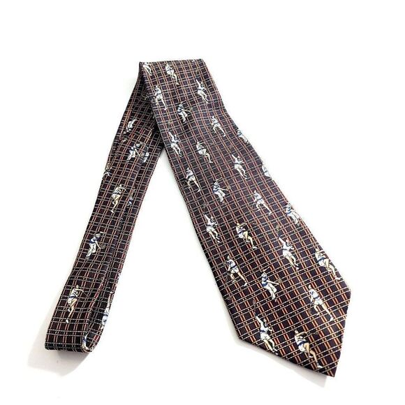 Tommy Hilfiger Green Red Tan Tennis Print Short Wide Silk Tie - Picture 6 of 7